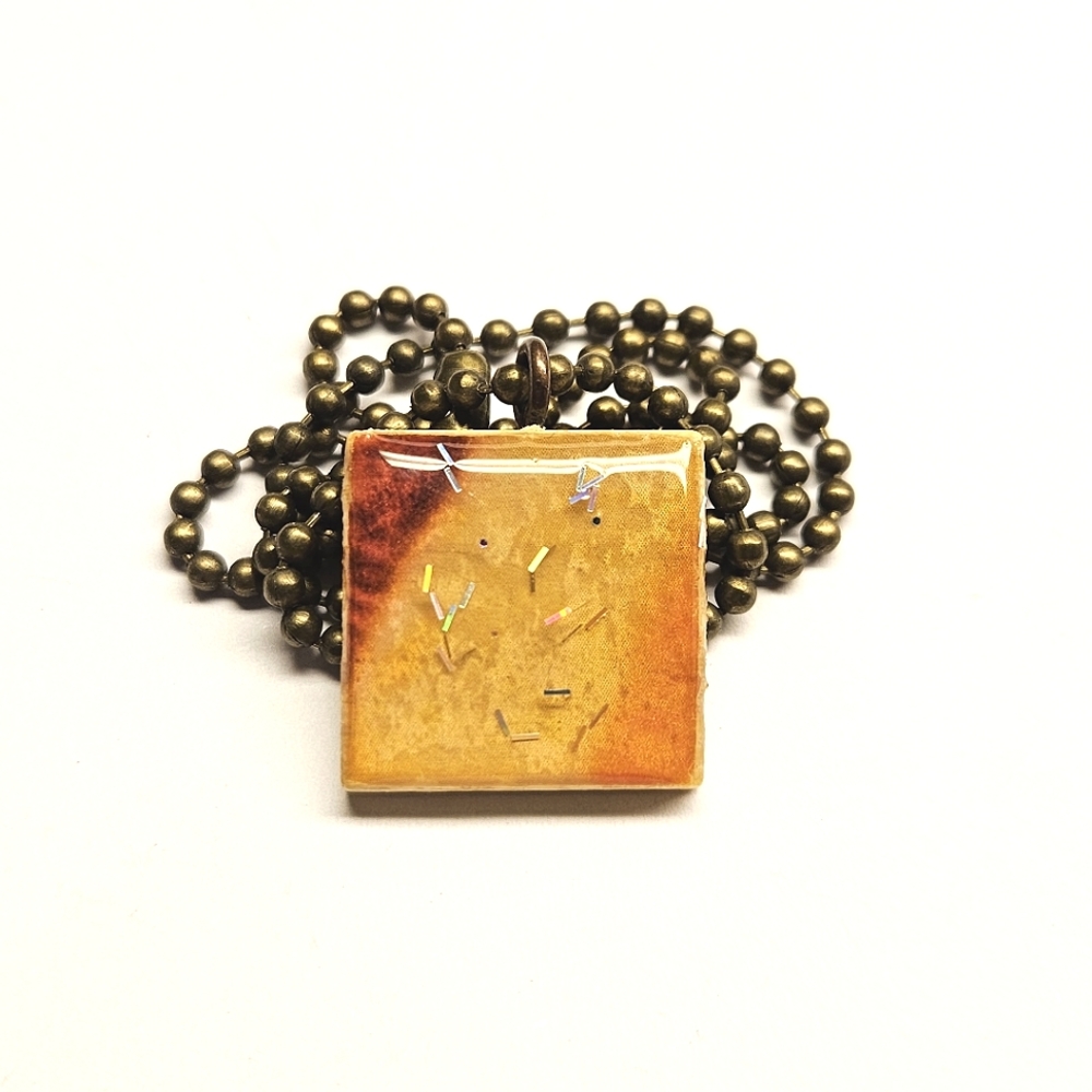 Yelloe and Orange Scrabble Tile Pendant Necklace